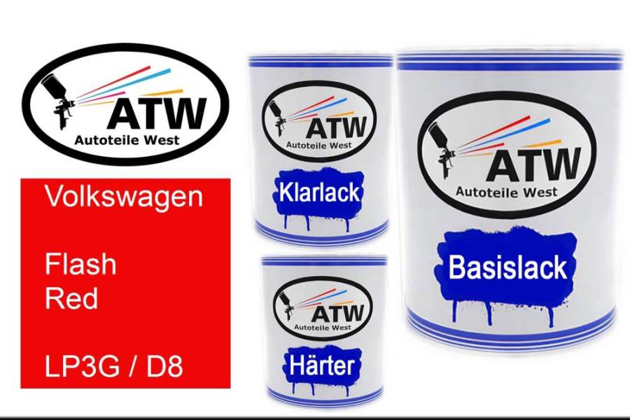 Volkswagen, Flash Red, LP3G / D8: 1L Lackdose + 1L Klarlack + 500ml Härter - Set, von ATW Autoteile West.